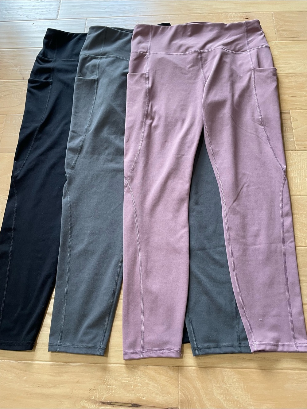 3-Pack High-Waist Pocket Leggings - Mauve, Gray, Black